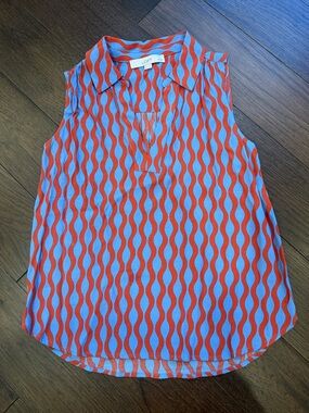 LOFT Sleeveless Wave-Print Sleeveless Blouse Size XSP - C31-010